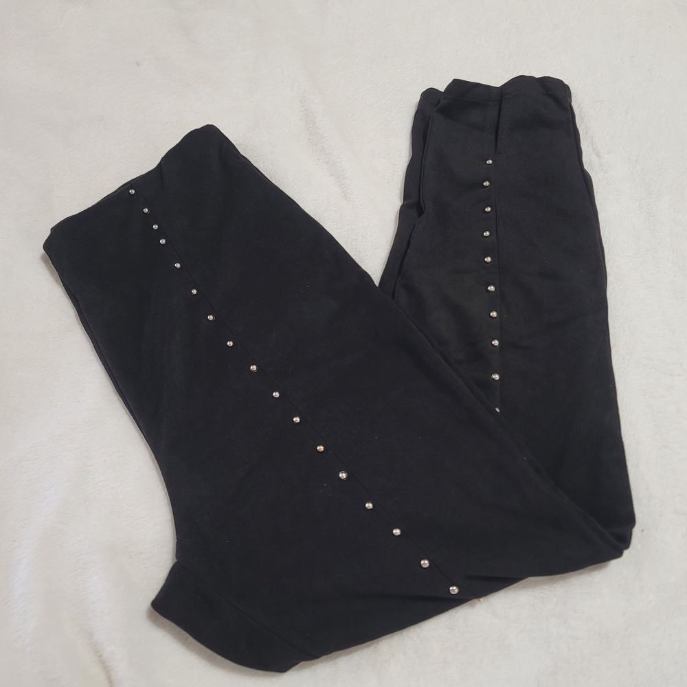 Womens Pants Sz Large Black With Silver Studs Soft Suede Like Office Going Out - Picture 1 of 5